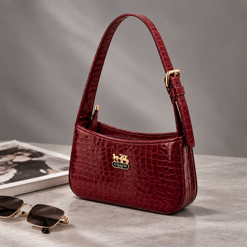 C-C Crocodile Embossed Handbag With Cherry Charm