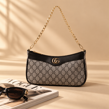 Classic  Gucci Monogram Shoulder Bag with Gold Chain & Long Straps 0099